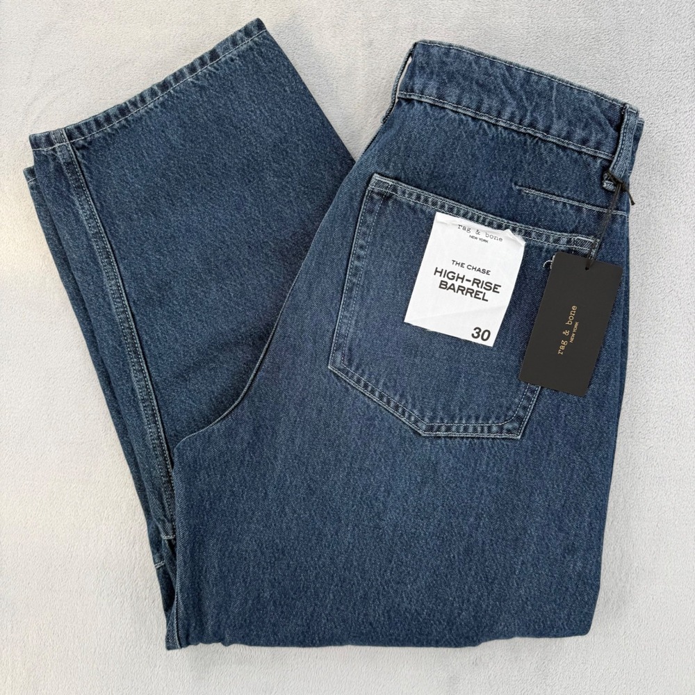 Rag & Bone Pants Jeans Womens 30 Chase High-Rise Barrel Grafton Blue Cropped Leg - Picture 2 of 16